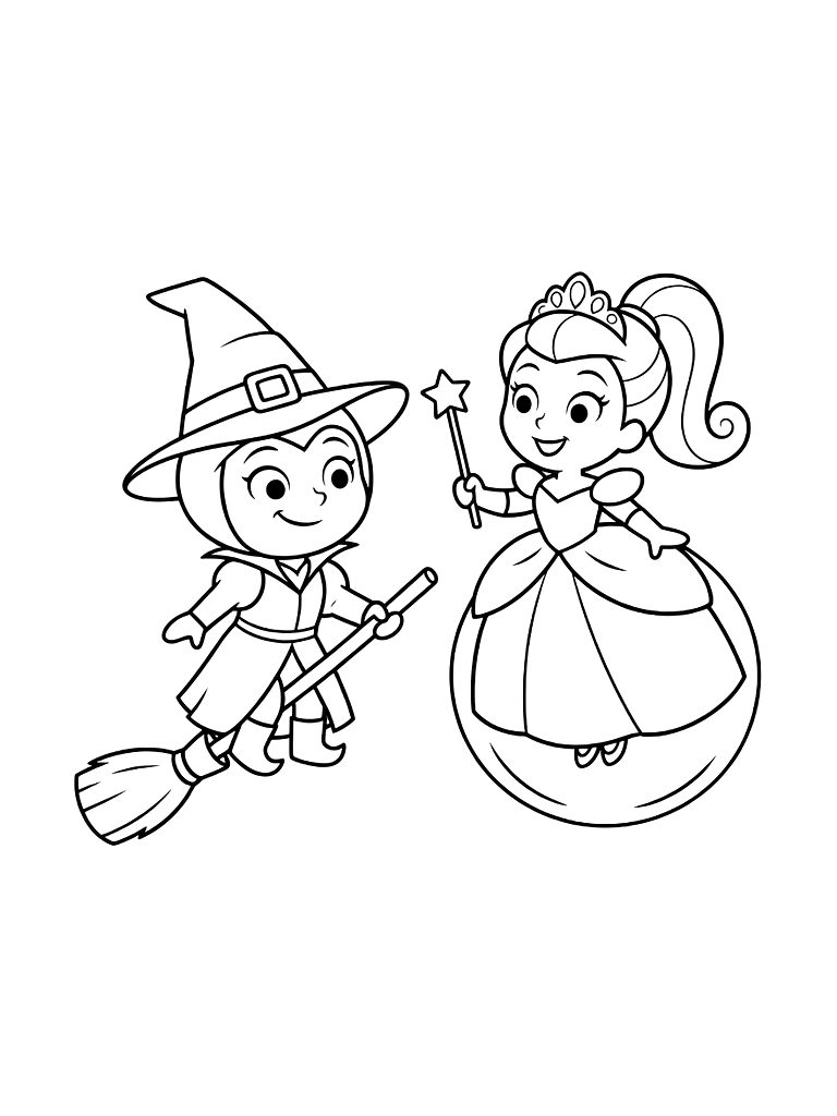 Wicked Movie: Elphaba & Glinda Fantasy Art coloring page — free printable for kids and adults