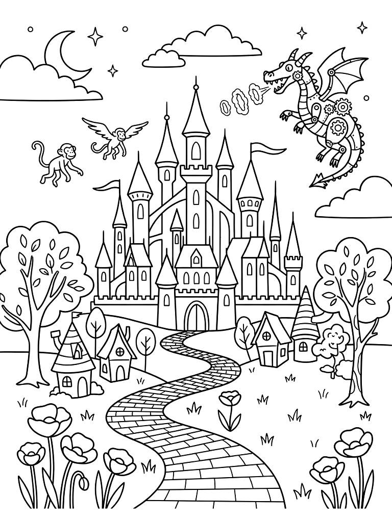 Wicked Movie Fantasy Landscapes coloring page — free printable for kids and adults