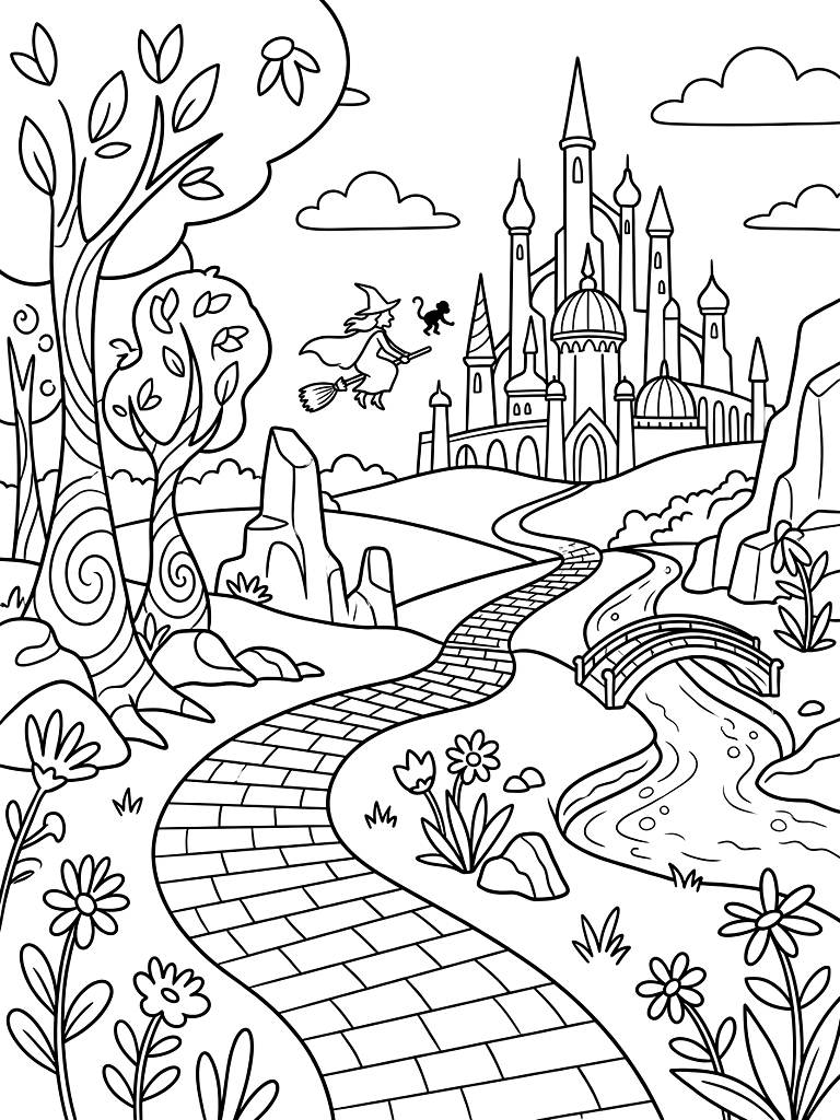 Wicked Movie Part 2 Fantasy Landscapes Coloring Page