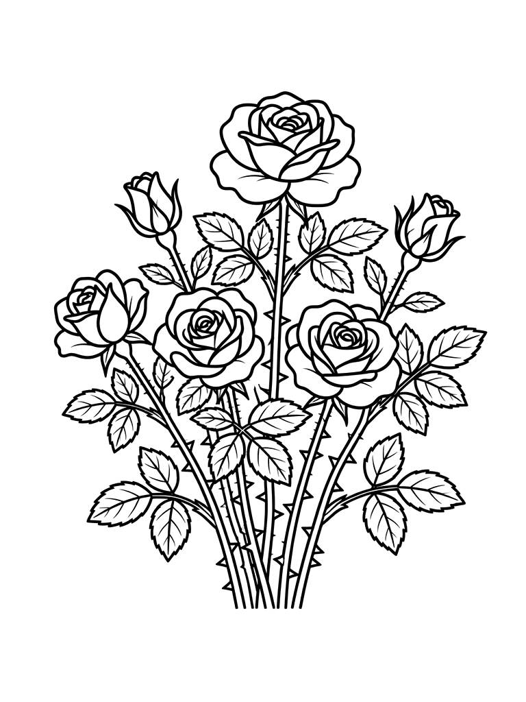 Wild Rose Bush Coloring Page