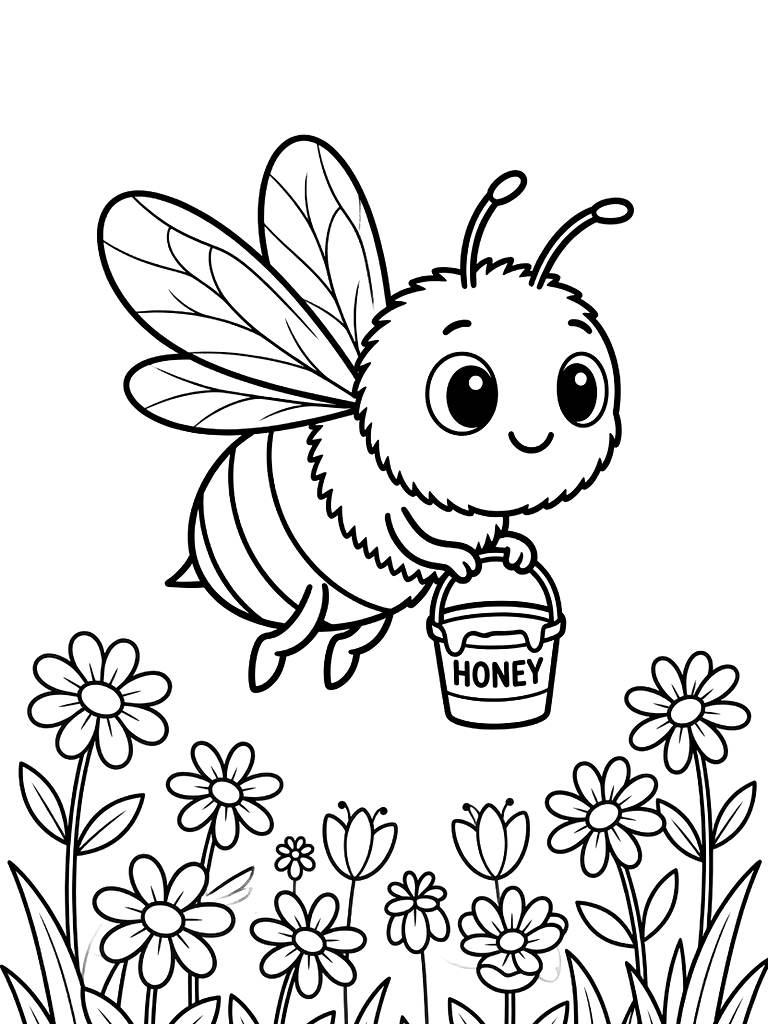 Wildflower Meadow & Honey Bee Scenes coloring page — free printable for kids and adults