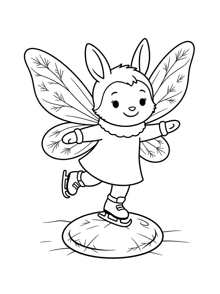 Winter Fairy With Frost-covered Wings Ice Skating On A Frozen Dewdrop Coloring Page