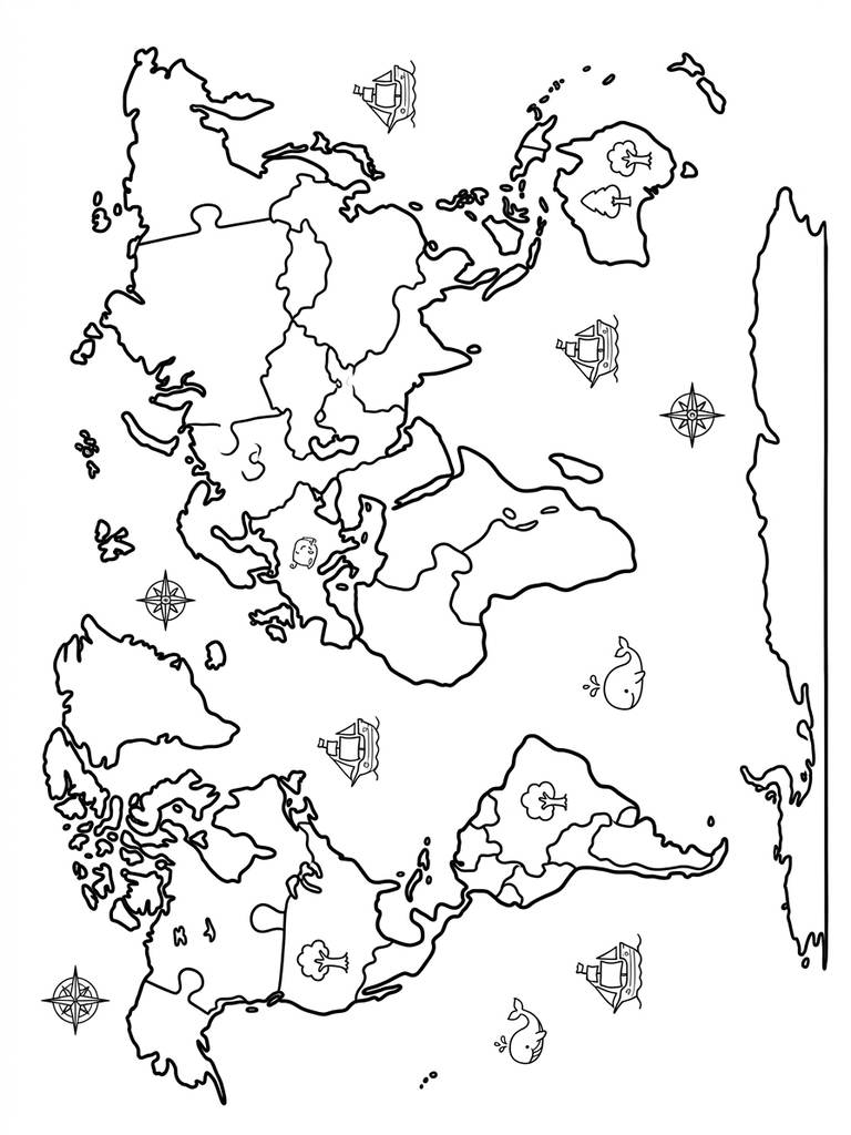 World Map Puzzle Style Coloring Page — free printable for kids and adults
