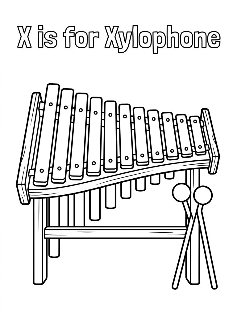 X Is For Xylophone coloring page — free printable for kids and adults