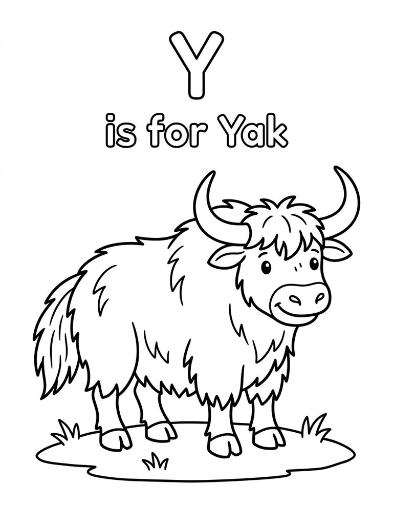 Y Is For Yak coloring page — free printable for kids and adults