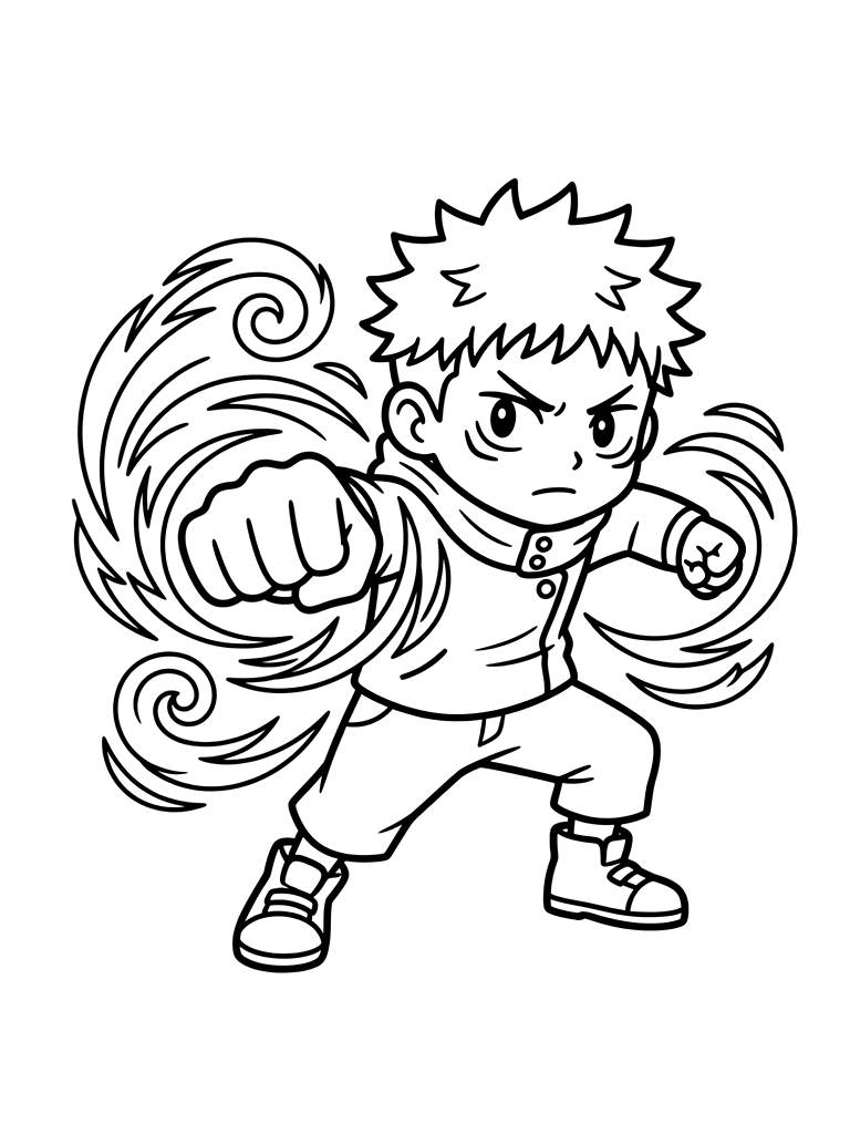 Yuji Itadori Performing A Powerful Punch With Cursed Energy Swirling Around His Fist Coloring Page