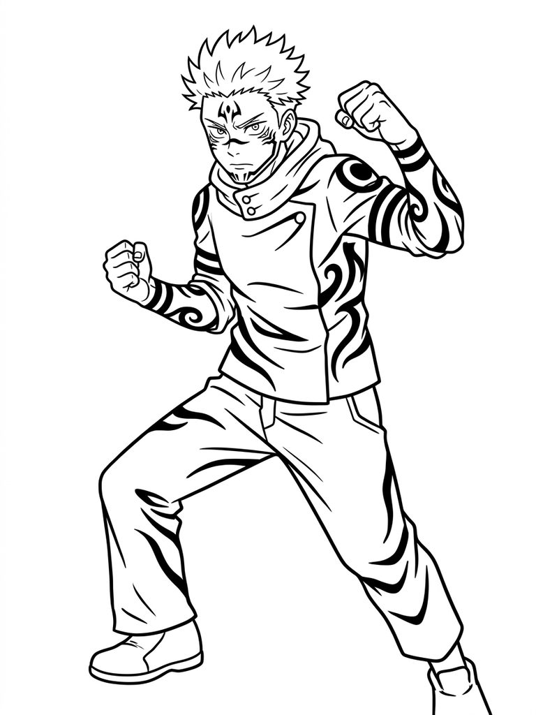 Yuji Itadori Sukuna Markings / Fierce Pose Coloring Page