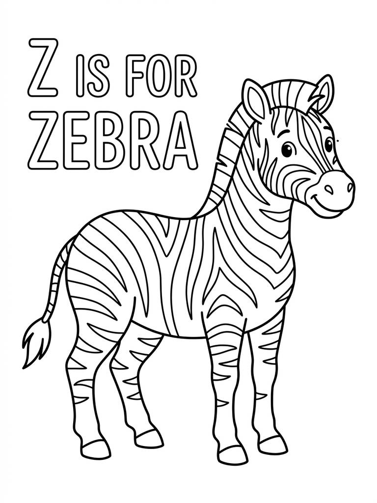 Z Is For Zebra coloring page — free printable for kids and adults