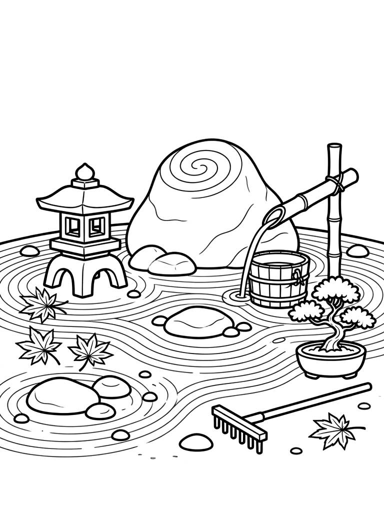 Zen Rock Garden Coloring Page