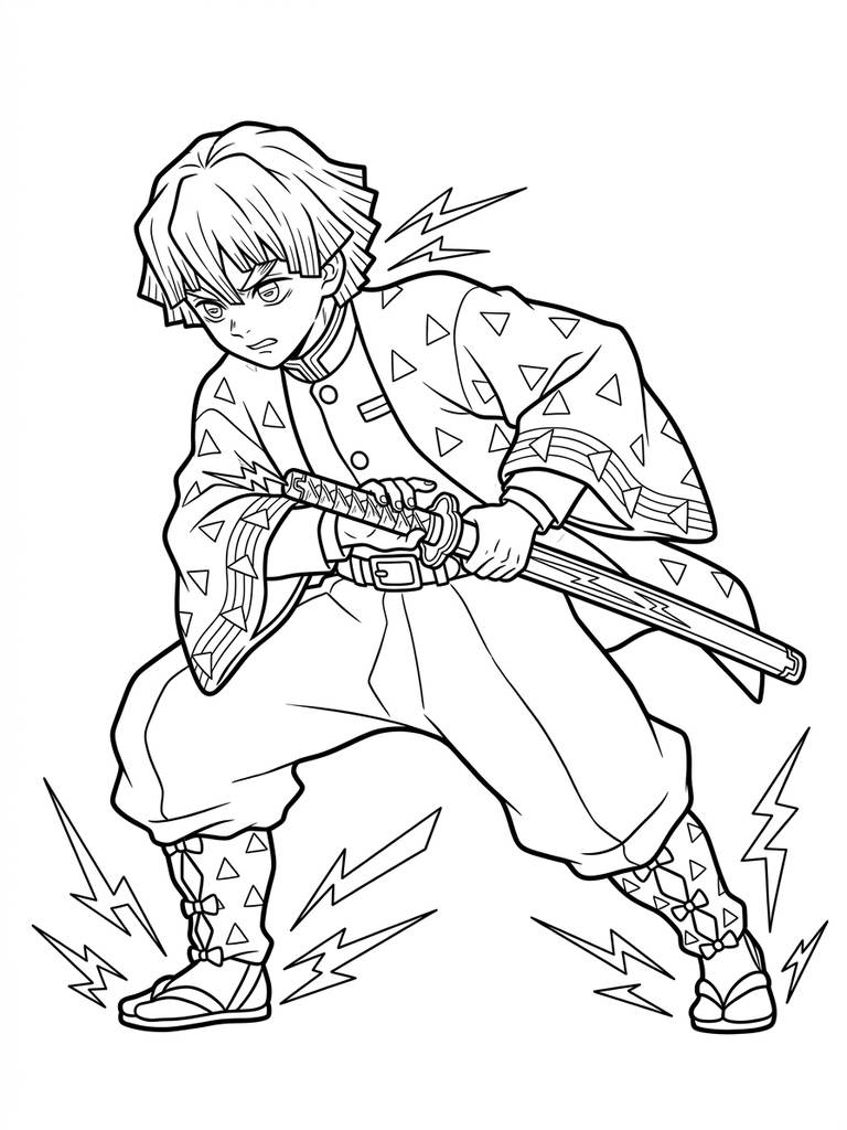 Zenitsu Agatsuma Thunder Pose Coloring Page